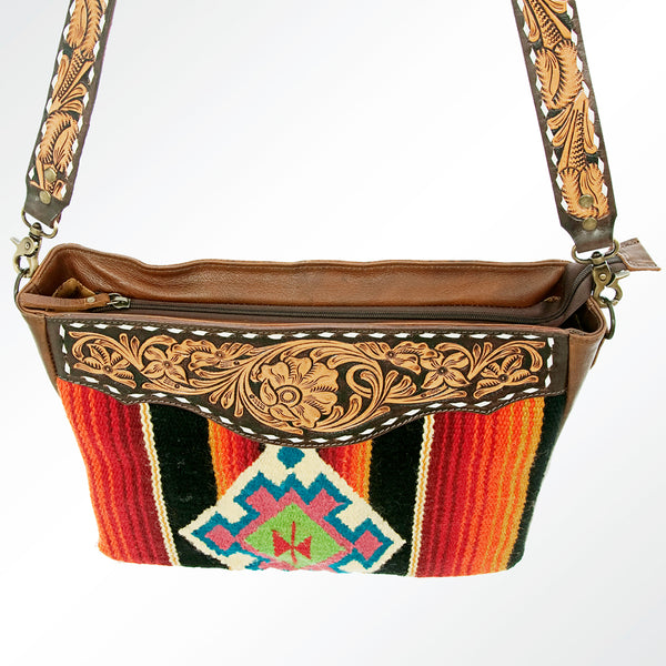 ADBGA180 American Darling Southwestern Serape & Tooled Leather Crossbody Handbag