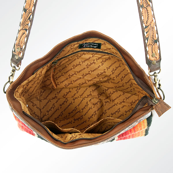 ADBGA180 American Darling Southwestern Serape & Tooled Leather Crossbody Handbag