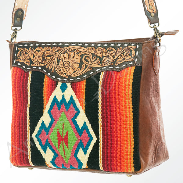ADBGA180 American Darling Southwestern Serape & Tooled Leather Crossbody Handbag
