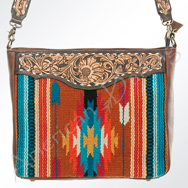 ADBGA181 American Darling Hand Tooled Leather Saddle Blanket Cross body Bag