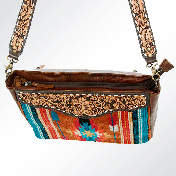 ADBGA181 American Darling Hand Tooled Leather Saddle Blanket Cross body Bag