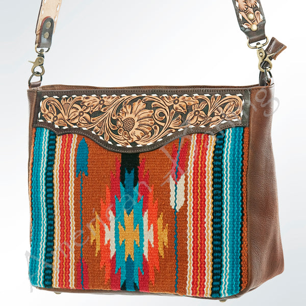 ADBGA181 American Darling Hand Tooled Leather Saddle Blanket Cross body Bag