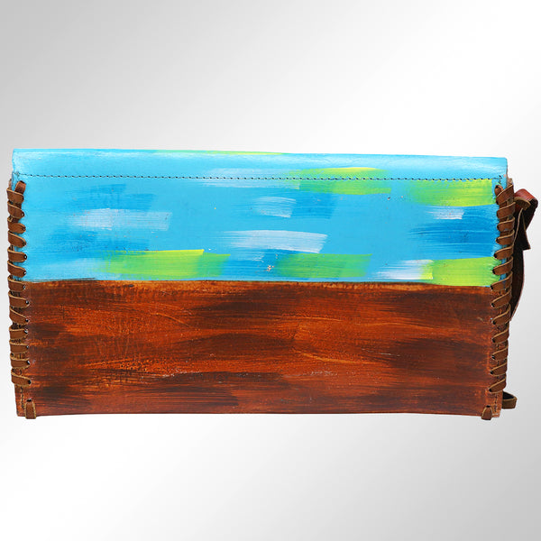 ADBGM136 Cowgirl Hand-Painted Leather Clutch - Western Art with Fringe and Stud Detail