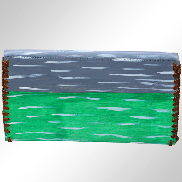 ADBGM136 Cowgirl Hand-Painted Leather Clutch - Western Art with Fringe and Stud Detail