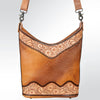 ADBG702B Western Sunflower Tooled Leather Messenger Shoulder Bag Large Pebbled Leather Travel Purse