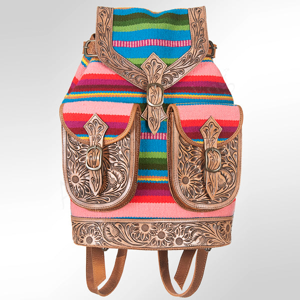 ADBG703 American Darling Handcrafted Floral Tooled Leather and Saddle Blanket Backpack Bag