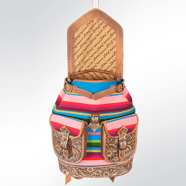 ADBG703 American Darling Handcrafted Floral Tooled Leather and Saddle Blanket Backpack Bag