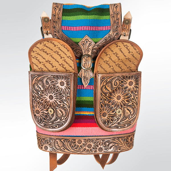 ADBG703 American Darling Handcrafted Floral Tooled Leather and Saddle Blanket Backpack Bag