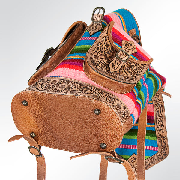 ADBG703 American Darling Handcrafted Floral Tooled Leather and Saddle Blanket Backpack Bag