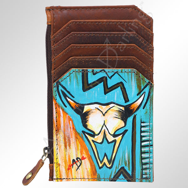 ADCCM101 Hand-Painted Card Holder - Western Cowhide Leather Zip Wallet