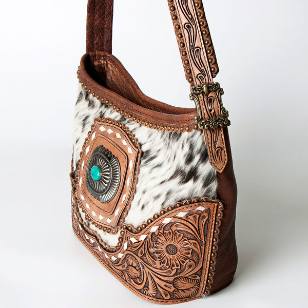 ADBG710 American Darling Western Cowhide Shoulder Bag with Turquoise Concho & Tooled Leather Strap