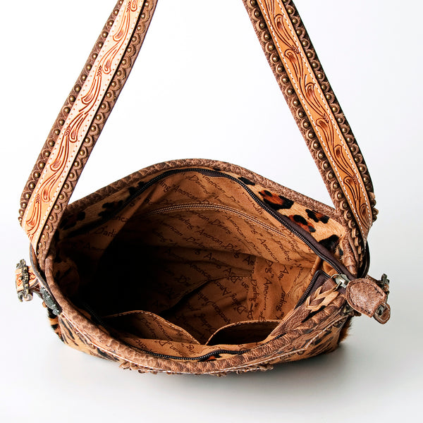 ADBG713 American Darling Handcrafted Hand Tooled Leather Hobo Bag with Hair-On Cowhide
