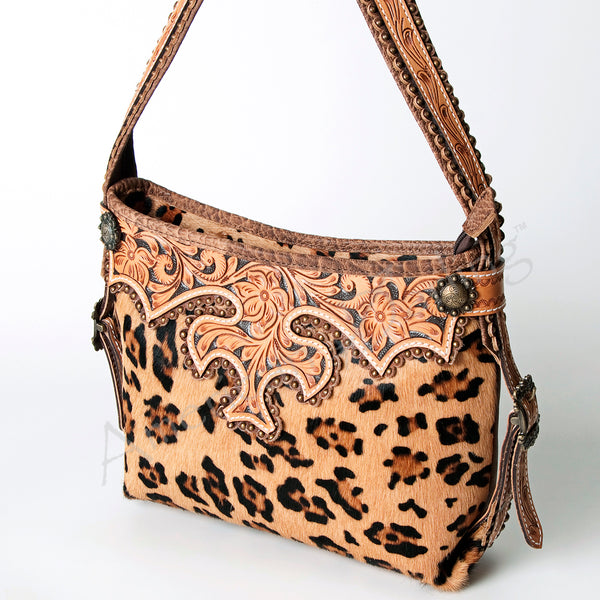 ADBG713 American Darling Handcrafted Hand Tooled Leather Hobo Bag with Hair-On Cowhide