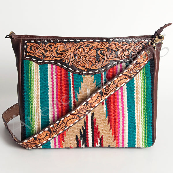 ADBGA182 American Darling Western Tooled Leather Serape Pattern Crossbody Shoulder Bag