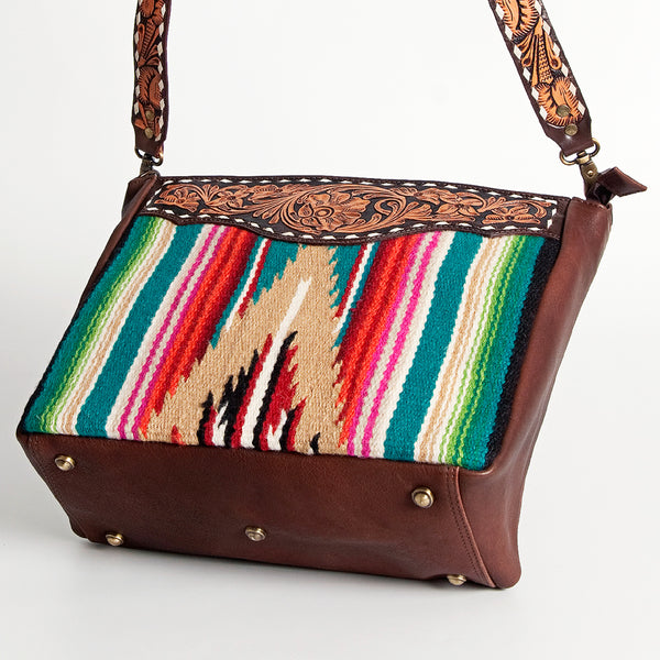 ADBGA182 American Darling Western Tooled Leather Serape Pattern Crossbody Shoulder Bag