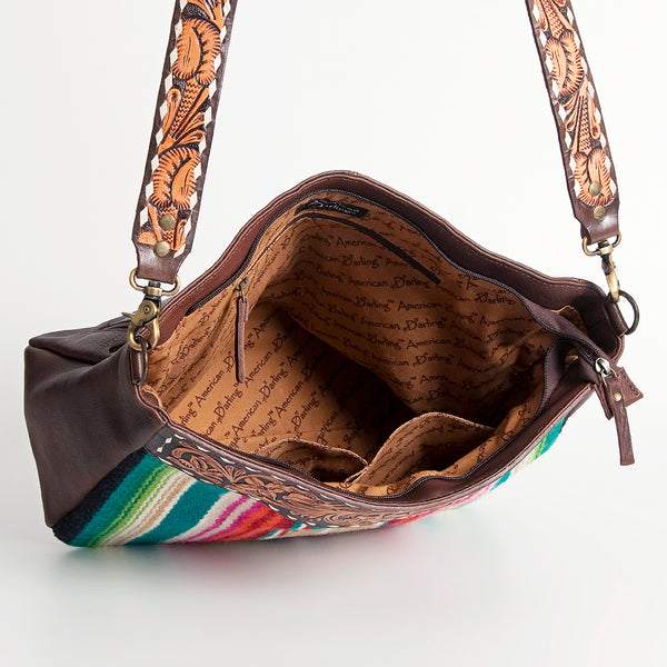 ADBGA182 American Darling Western Tooled Leather Serape Pattern Crossbody Shoulder Bag