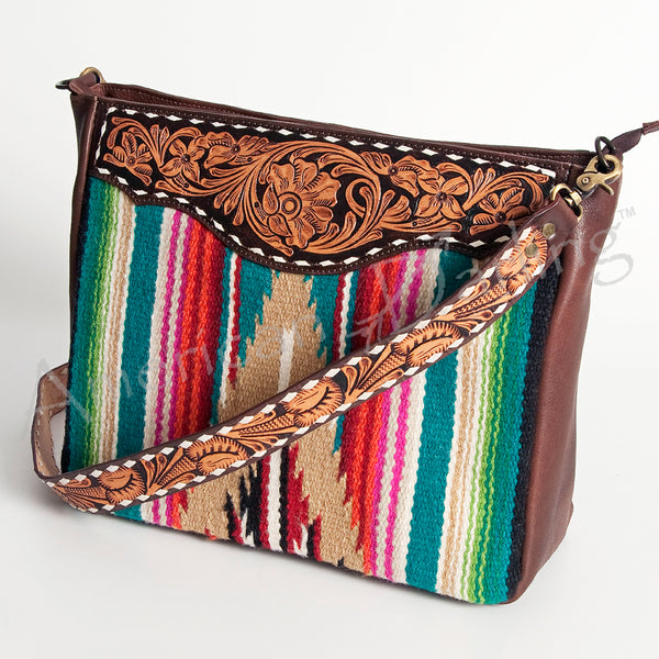ADBGA182 American Darling Western Tooled Leather Serape Pattern Crossbody Shoulder Bag