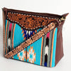ADBGA183 American Darling Floral Tooled Leather Turquoise Serape Crossbody Bag