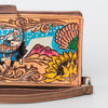 ADBGM103 Western Floral Tooled Leather Wristlet with Handcrafted Rodeo Art