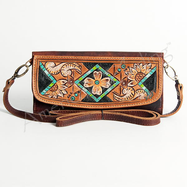 ADBGM102 Western Floral Tooled Leather Crossbody - by American Darling