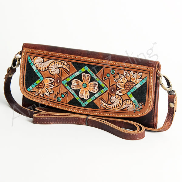 ADBGM102 Western Floral Tooled Leather Crossbody - by American Darling
