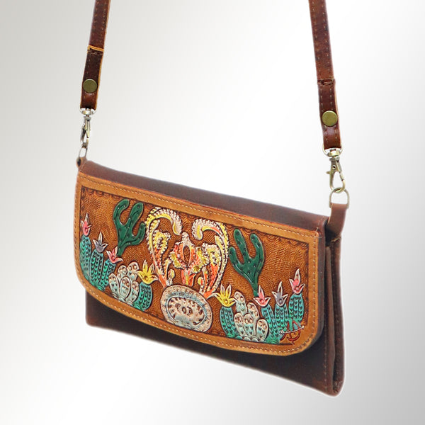 ADBGM102 Western Floral Tooled Leather Crossbody - by American Darling