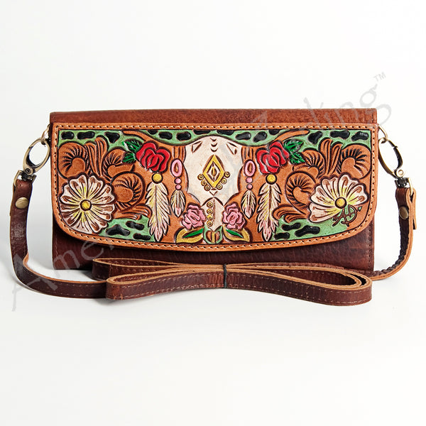 ADBGM102 Western Floral Tooled Leather Crossbody - Boho Rodeo Clutch