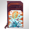 ADCCM101 Hand-Painted Leather Card Holder - Western Scene with Zipper