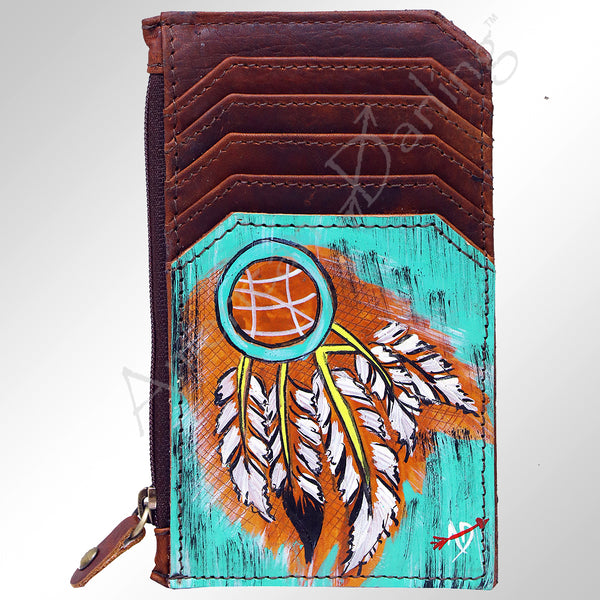 ADCCM101 Hand-Painted Leather Card Holder - Western Scene with Zipper