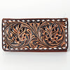 LC-ADBGZ393 Hand Tooled Leather Wallet - Western Floral Design with Whipstitch Edge