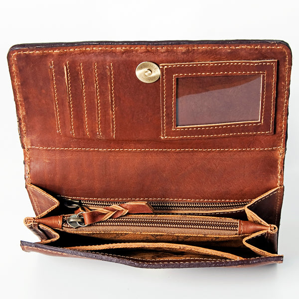 LC-ADBGZ393 Hand Tooled Leather Wallet - Western Floral Design with Whipstitch Edge