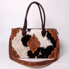 LC-ADBGZ400 Cowhide Tote Bag with Tooled Leather Accents - Western Handcrafted Shoulder & Crossbody Bag