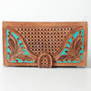 ADBGZ402 Tooled Leather Women Wallet with Turquoise Inlay - Western Floral Bifold Clutch