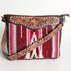ADBGA184 American Darling Floral Tooled Leather and Maroon Serape Crossbody Purse