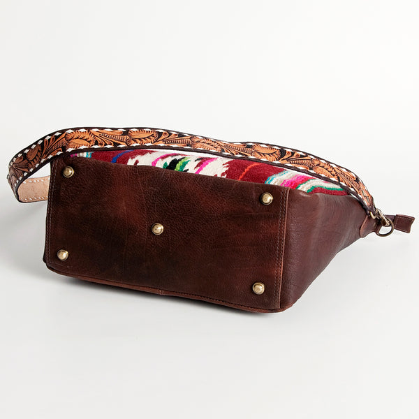 ADBGA184 American Darling Floral Tooled Leather and Maroon Serape Crossbody Purse