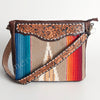 ADBGA185 American Darling Western Tooled Leather Tan & Blue Serape Crossbody Handbag