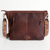ADBGA185 American Darling Western Tooled Leather Tan & Blue Serape Crossbody Handbag