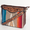 ADBGA185 American Darling Western Tooled Leather Tan & Blue Serape Crossbody Handbag