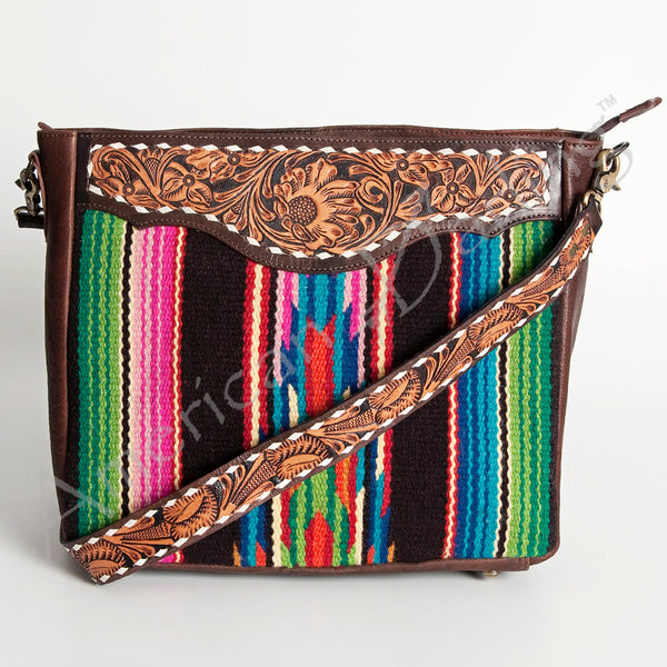 ADBGA187 American Darling Hand Tooled Leather Saddle Blanket Large Cross body Bag