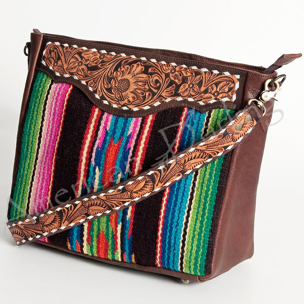 ADBGA187 American Darling Hand Tooled Leather Saddle Blanket Large Cross body Bag