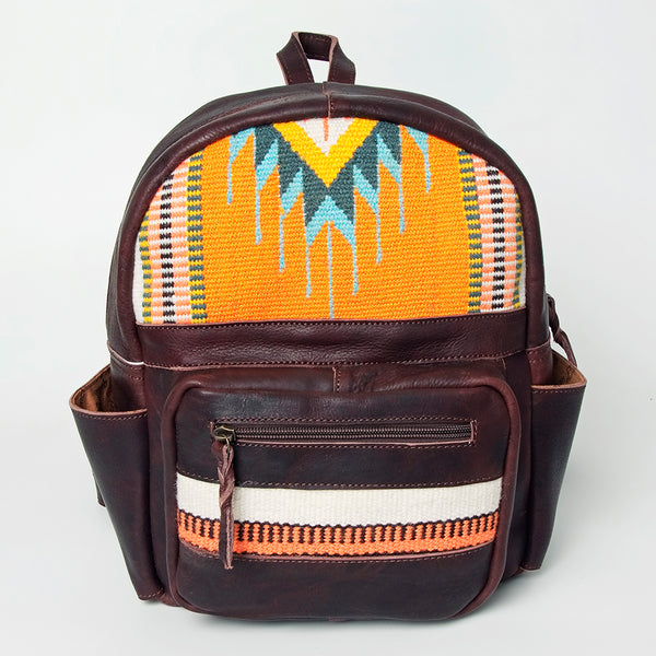 LC-ADBGZ214A Southwestern Wool & Leather Backpack - Rustic Brown Western Daypack