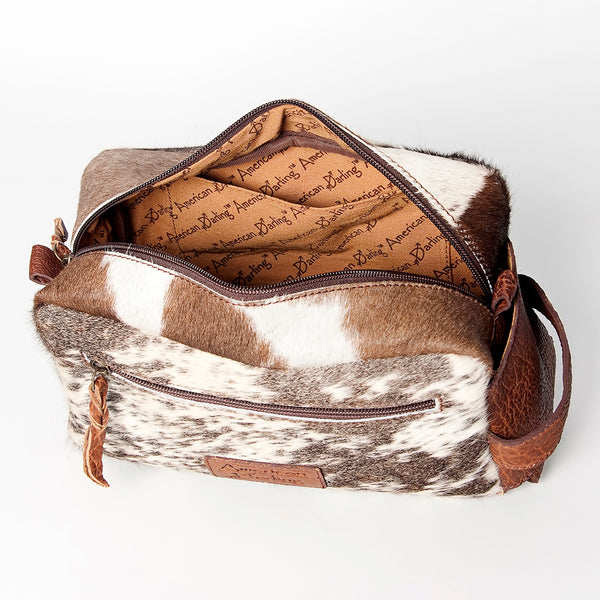 LC-ADBGZ297A Cowhide Leather Toiletry Bag - Natural Brown & White