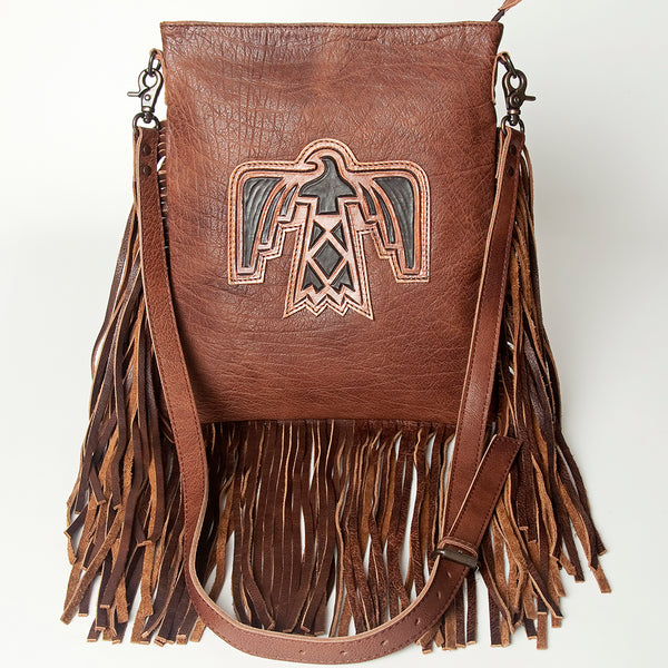 ADBG719 American Darling Hand Tooled Leather Large Cross body Bag Western Fringed Handbag
