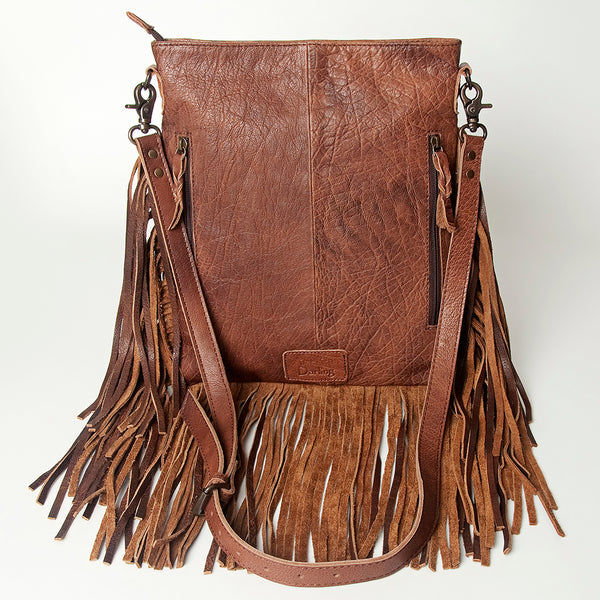 ADBG719 American Darling Hand Tooled Leather Large Cross body Bag Western Fringed Handbag