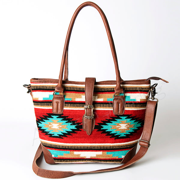 ADBG723 American Darling Western Leather Tote Bag Hand Woven Saddle Blanket Shoulder Bag