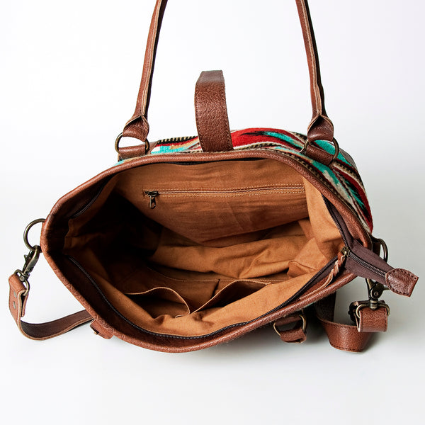 ADBG723 American Darling Western Leather Tote Bag Hand Woven Saddle Blanket Shoulder Bag