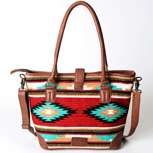 ADBG723 American Darling Western Leather Tote Bag Hand Woven Saddle Blanket Shoulder Bag