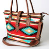 ADBG723 American Darling Western Leather Tote Bag Hand Woven Saddle Blanket Shoulder Bag