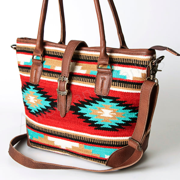 ADBG723 American Darling Western Leather Tote Bag Hand Woven Saddle Blanket Shoulder Bag