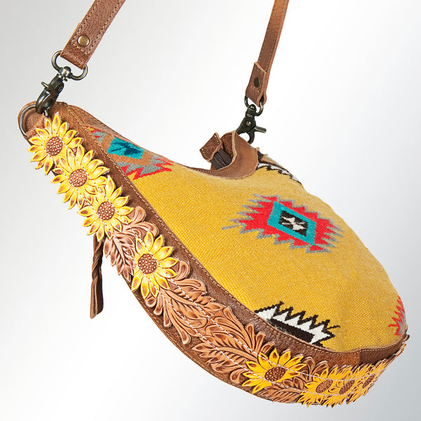 ADBG726 American Darling Hand Tooled Floral Crossbody Bag Hand Woven Saddle Blanket Western Purse
